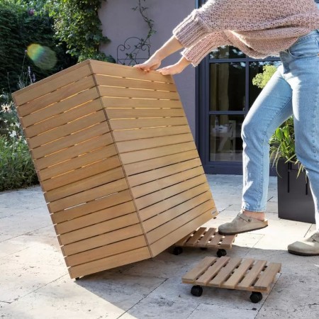 Supporto a rotelle quadrato in legno di eucalipto